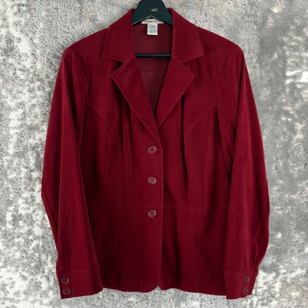 Notations Size L Stretch Velvet‎ Career Notched Blazer Jacket Red Long Sleeve